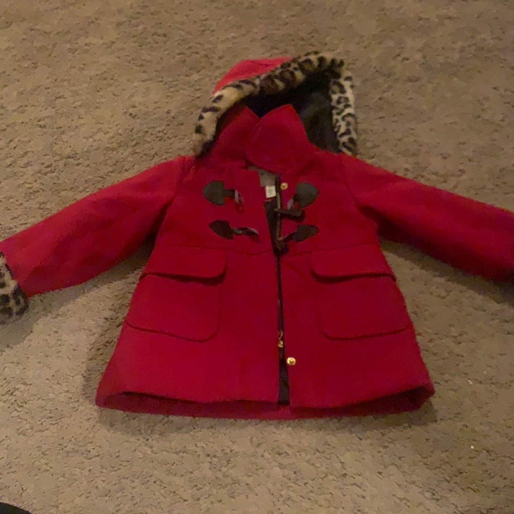 Red and leopard kids pea coat